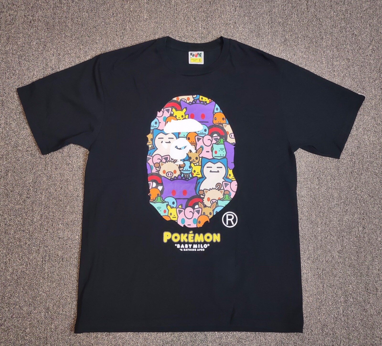 A Bathing Ape Bape SS21 Pokemon Ape Head Baby Milo Pikachu Черная футболка мужская XL