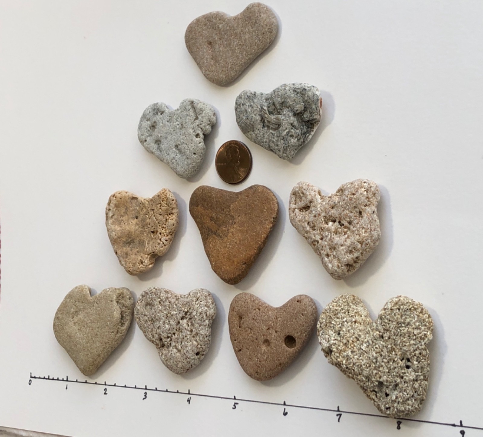 10 Natural Heart Shaped Beach Stones 1.5”-2