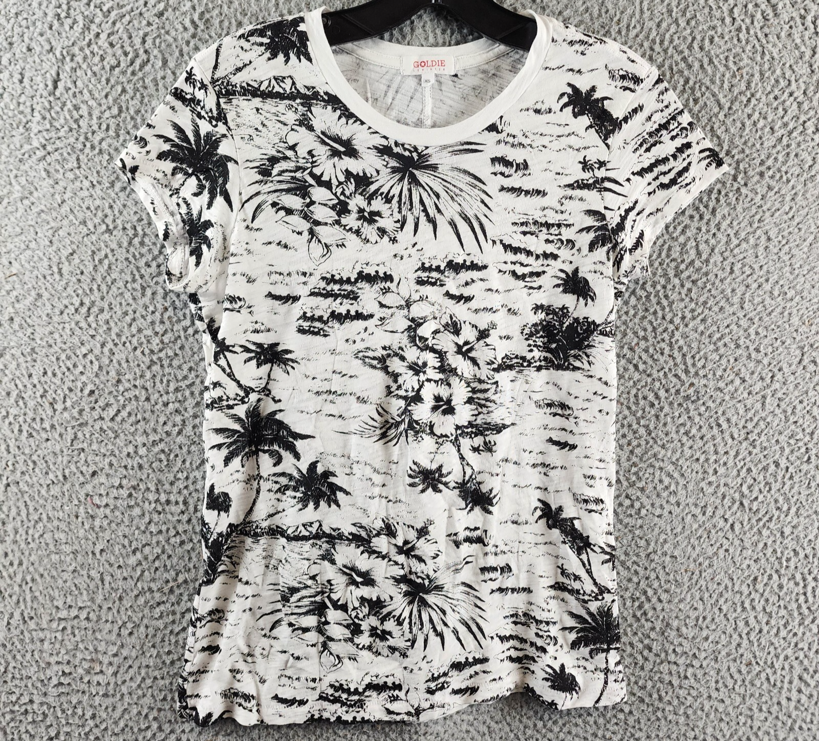 Goldie Palm Print Ringer Tee Women's XS White/Black Crew Neck Short Sleeve - Picture 2 of 13
