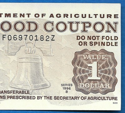 FOOD STAMP COUPON UNC 1996 B $1.00 F06970182Z  M/C I USDA NOTES WITH COVERS