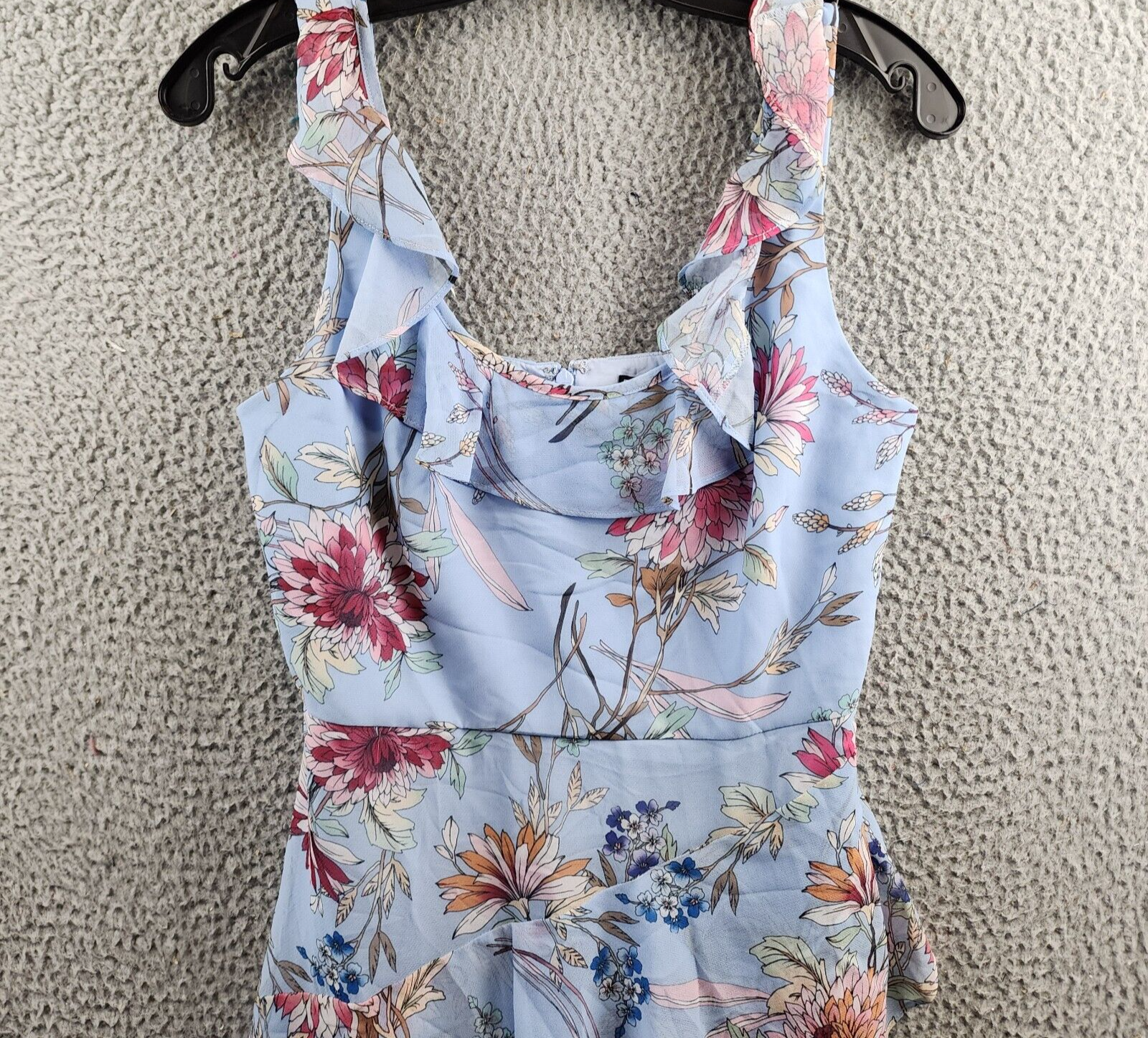 BCBGMAXAZRIA Asymmetric Tiered Midi Dress Women's 2 Blue Combo Back Zip Closure - Picture 3 of 13