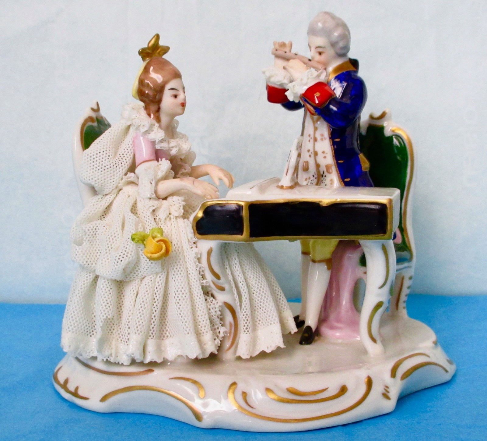 Dresden KP Müller Musicians Lace Figurine Antique Porcelain ca 1930s