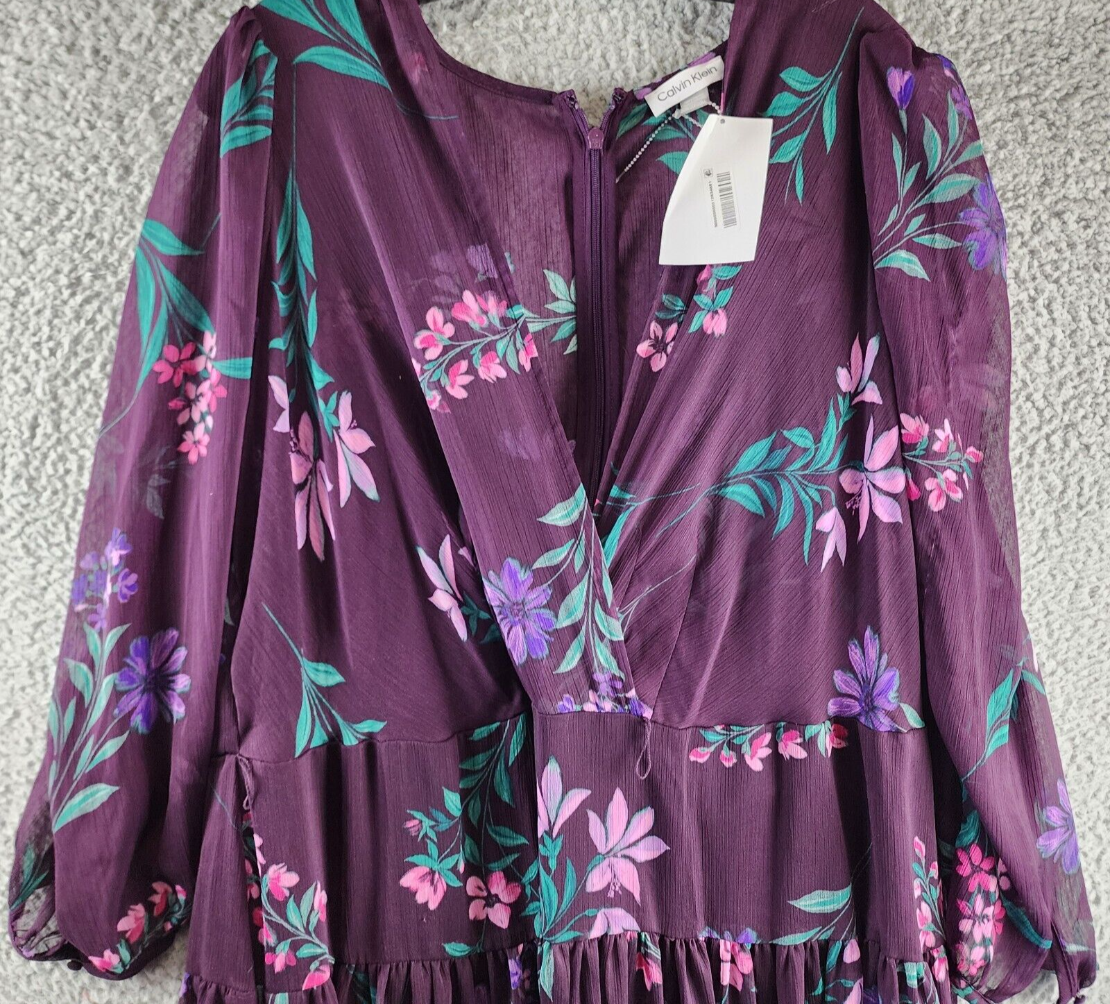 Calvin Klein Plus Size Floral Wrap Dress Women's 20W Eggplant Multi Back Zip - Picture 3 of 12