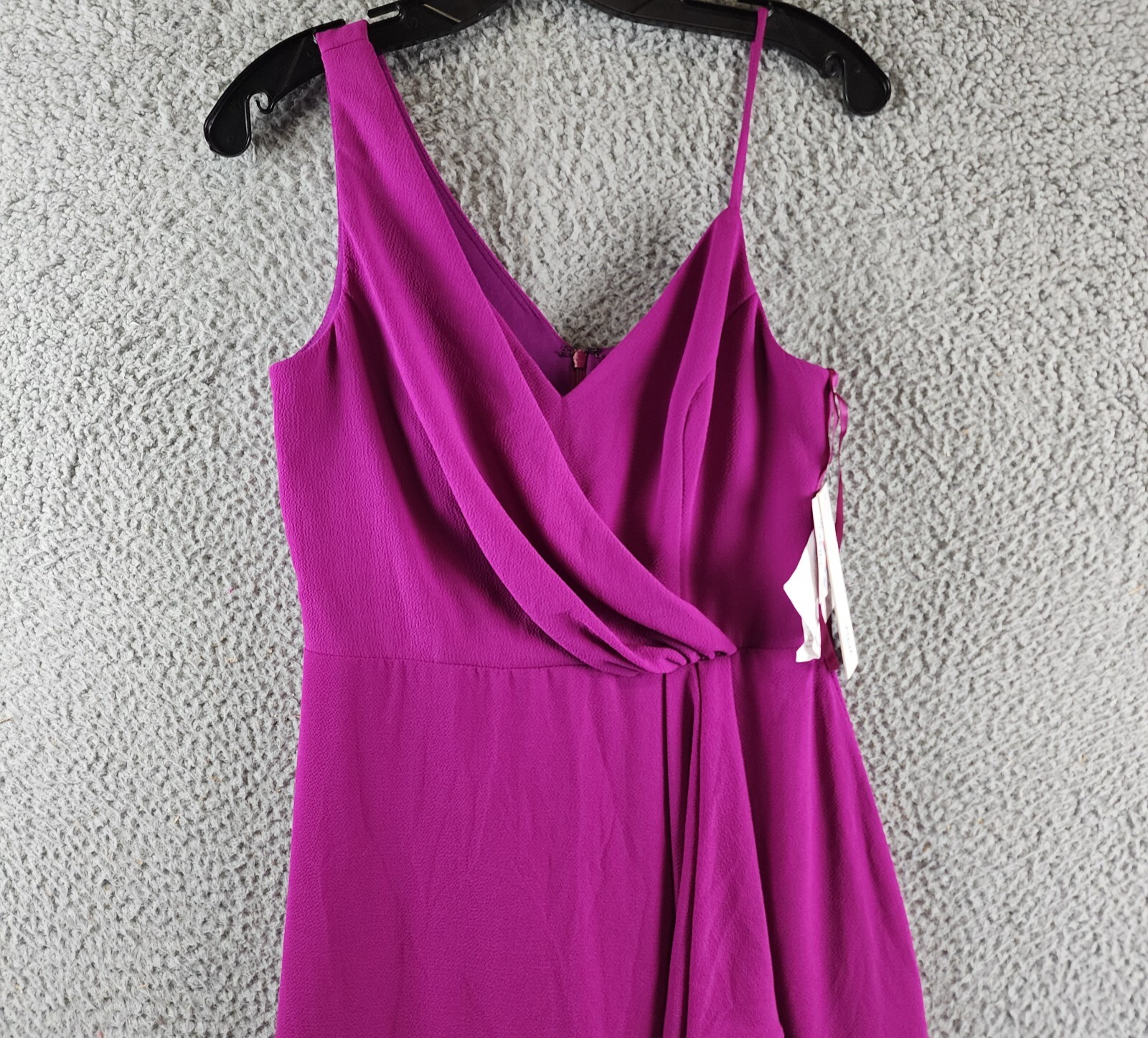 AQUA Asymmetric Overlay Crepe Gown Women's 4 Orchid V-Neck Back Zip Closure - Picture 3 of 14