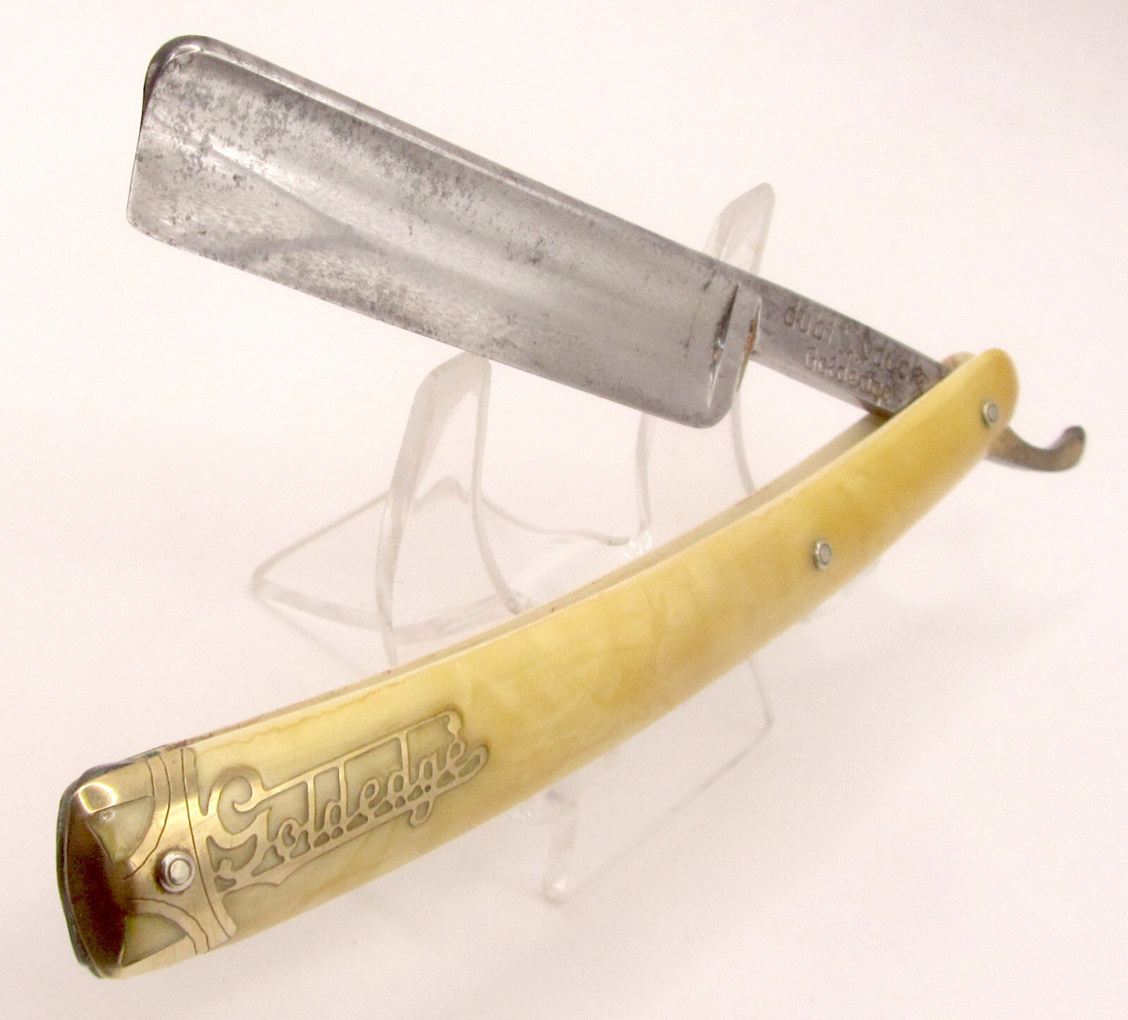 Vintage Dubl Duck "Goldedge" Straight Razor Fancy Bolsters Inlay Pearlduck