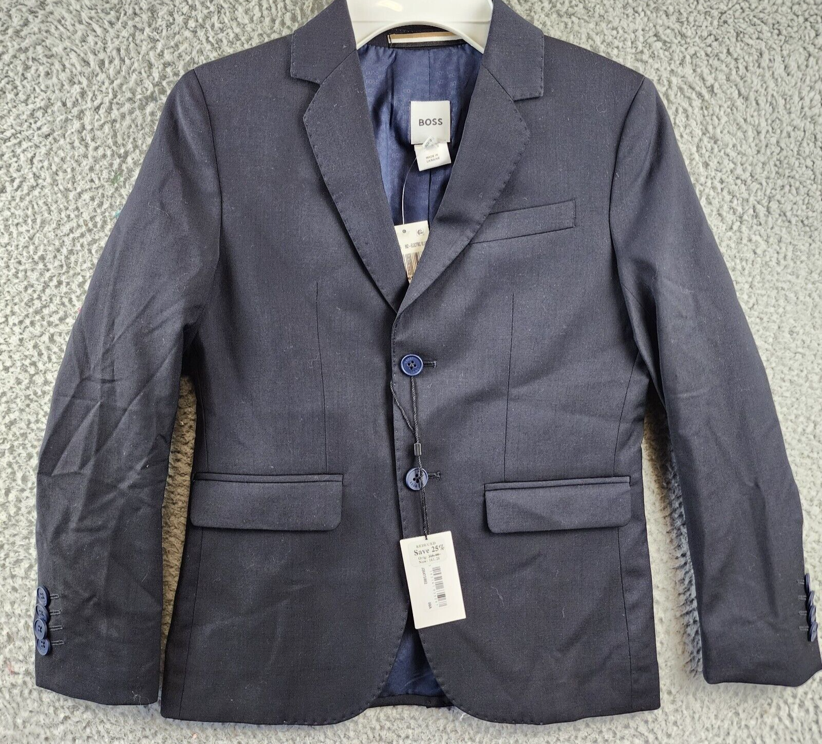 Boss Kidswear Wool Blend Suit Jacket Boys' 8Y Electric Blue Two Button Front L/S - Picture 3 of 12