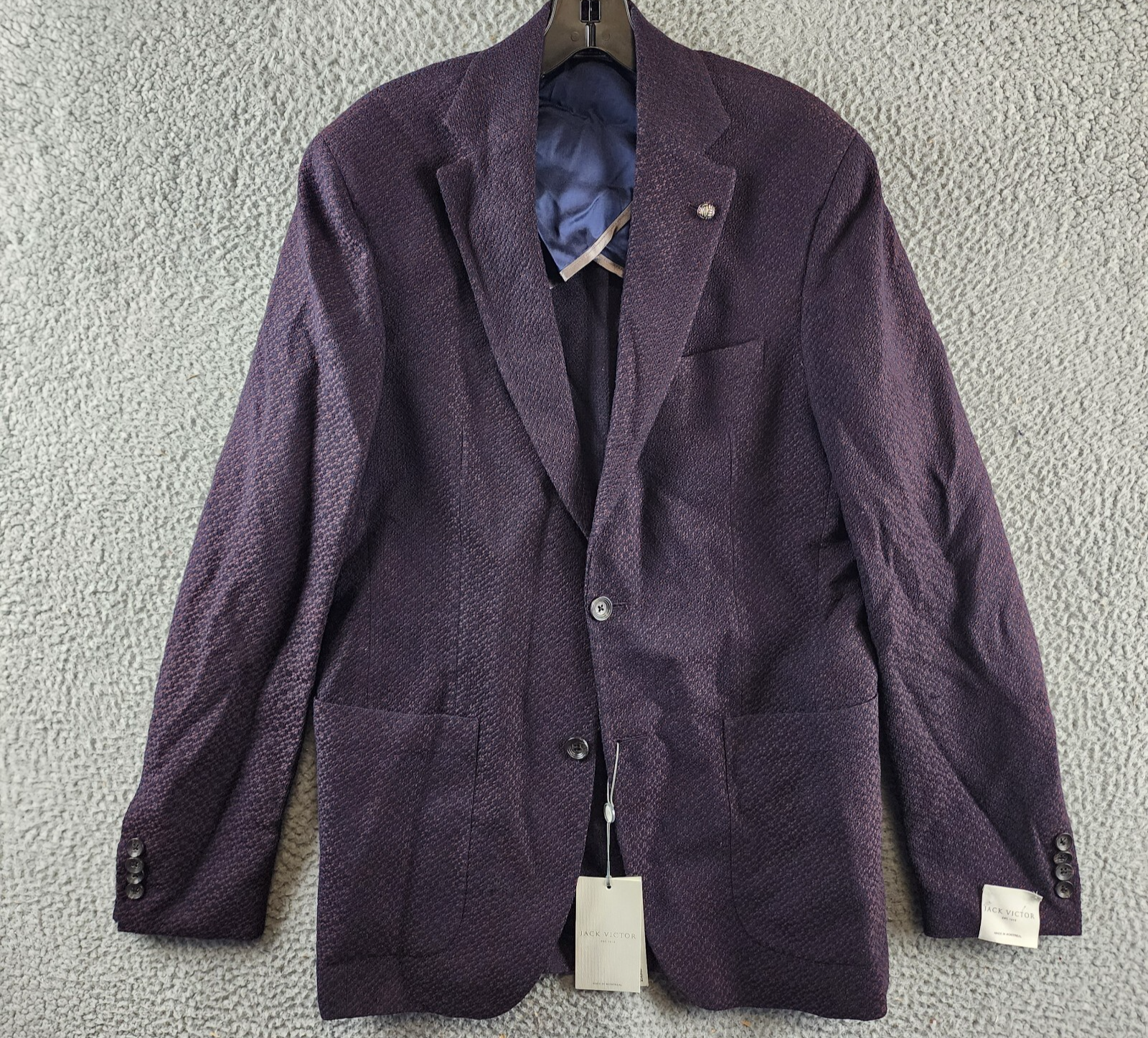 Jack Victor Textured Jersey Unstructured Sport Coat Mens 40R Burgundy Wool Blend - Picture 2 of 15