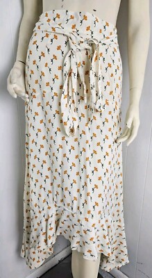 Faithfull The Brand Anthropologie Cascading Maxi Skirt Orange Flower Size 2 