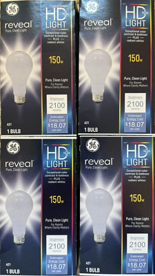 4 GE Reveal HD+ Light 150-Watt Old Style Frosted A21 Light Bulbs w/Medium Base