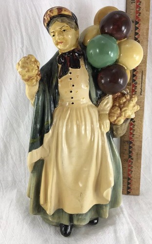 Chalkware VINTAGE 1930's Figurine STANDING BALLOON LADY With BASKET OF FLOWERS
