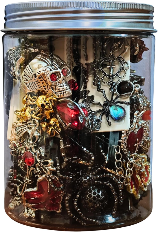 Gothic Mystery Jewelry Jar, 34-36 PCS Witchy Jewelry Surprise Set