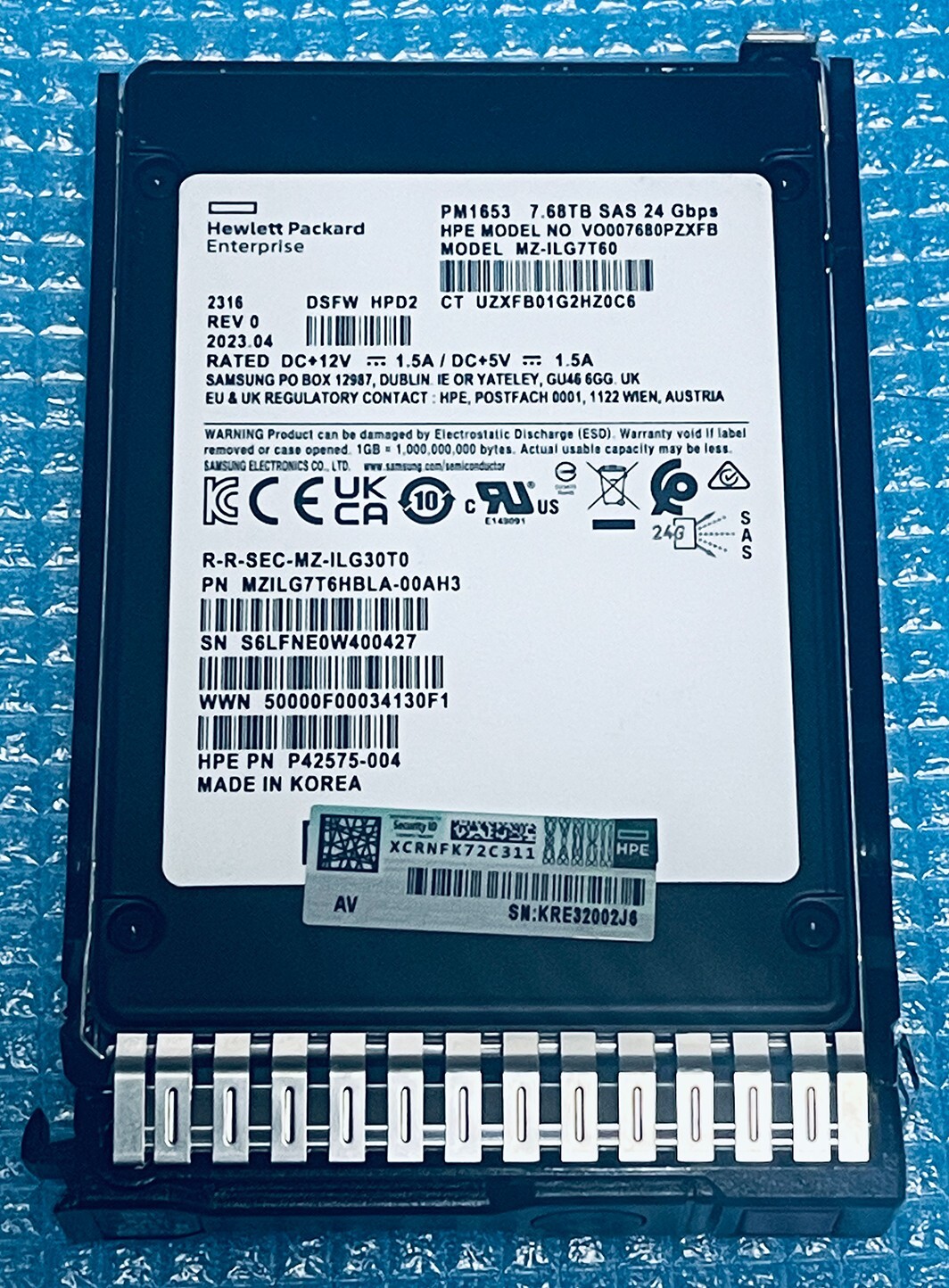 HPE 7.68TB SAS 24Gbps SSD Samsung PM1653 MZ-ILG7T60 HP