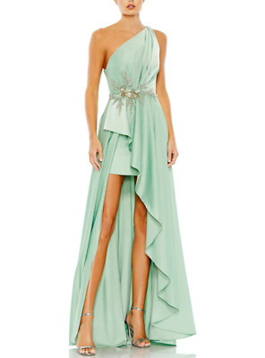 Mac Duggal 11262 Embellished One Shoulder Asymmetrical Gown Sage size 8