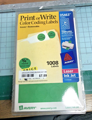 Avery Printable Removable Color-Coding Labels 3/4'' dia Green 1008/Pack 05463