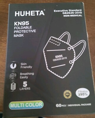 HUHETA KN95 Mask 60 PCS Multi Color Sealed Box 95% Filtration