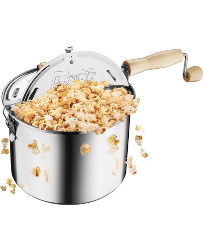 Great Northern 6.5QT Original Stainless Steel Stove Top Popcorn Popper W/ Wooden