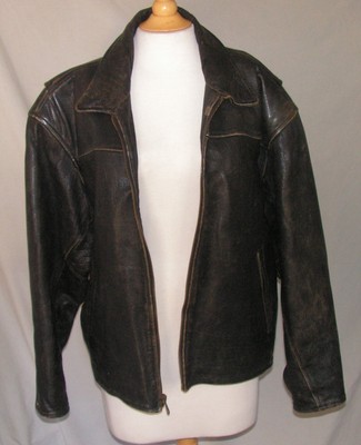 Andrew Marc USA Men's Distressed Heavy Leather Motorcycle Jacket Size L