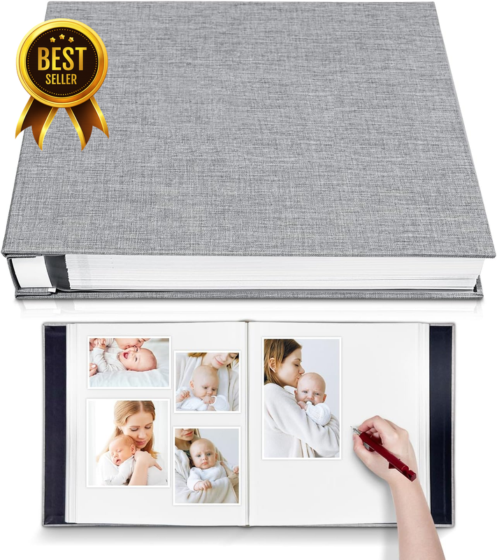 Grey Linen Self Adhesive Large Photo Album Magnetic Scrapbook 40 Pages