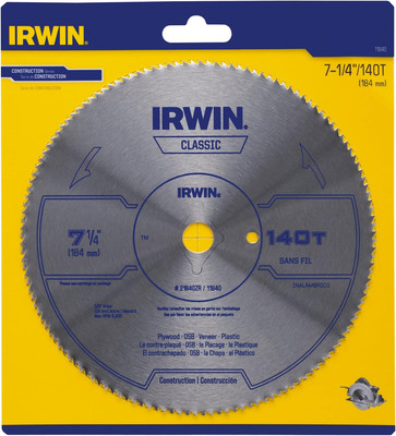 IRWIN Tools Classic Series Steel Corded Circular Saw Blade, 7 1/4-Inch, 140T, .0