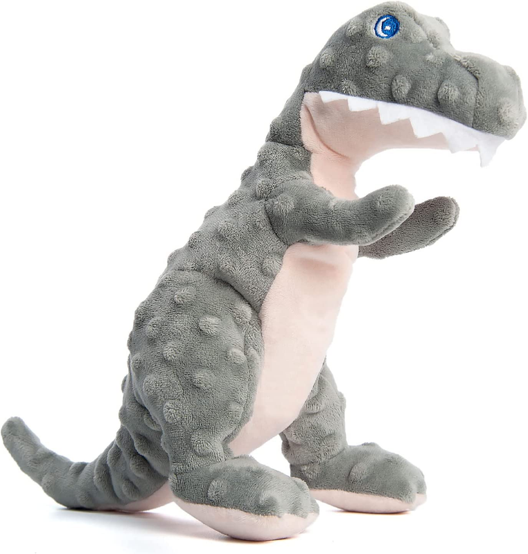 Plush Dog Toy With Crinkle Paper Cute Grey Dinosaur Squeaky 