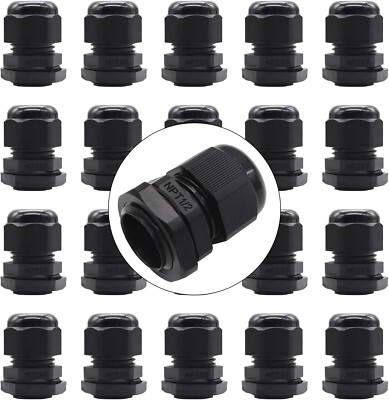 20pc Npt 1/2 in Cable Glands White Cord Grip Nylon Strain Relief Wire Waterproof