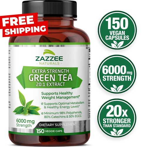 Extra Strength Green Tea 20:1 Extract, 6000 mg Strength, 150 Vegan Capsules