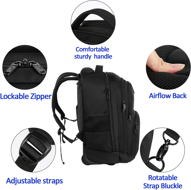 Rolling Backpack, MATEIN 17 Inch Water Resistant Wheeled Laptop Backpack, Carry