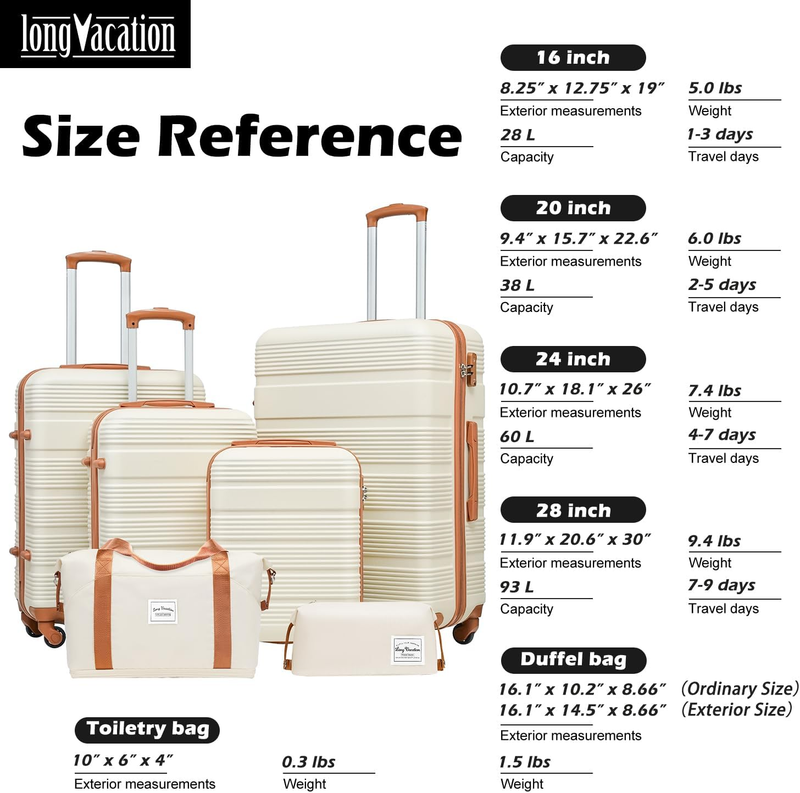 6Pcs Large Suitcase Travel Set With Carry on Bags Hard shell | TSA Lock Spacious