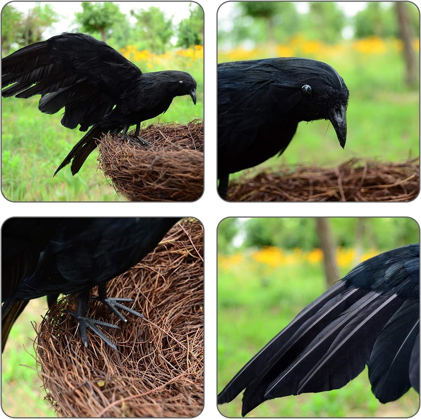 5Pack Halloween Crow Decorations Handmade Realistic Black Feathered Lifesize Fly