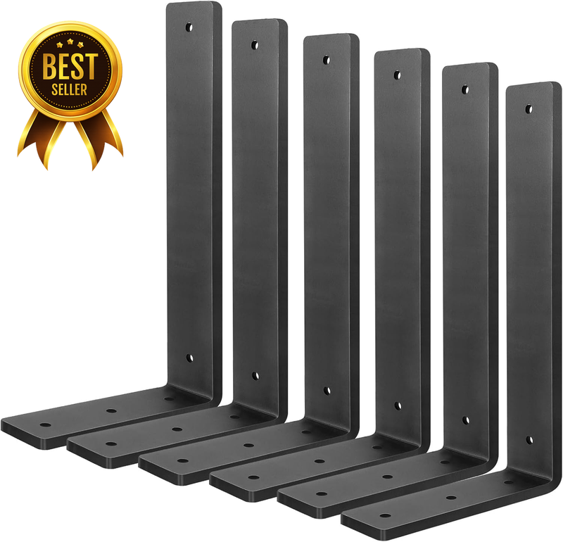 6-Pack 12-Inch Heavy-Duty Black Floating Wall-Shelf Bracket Set with Hardware
