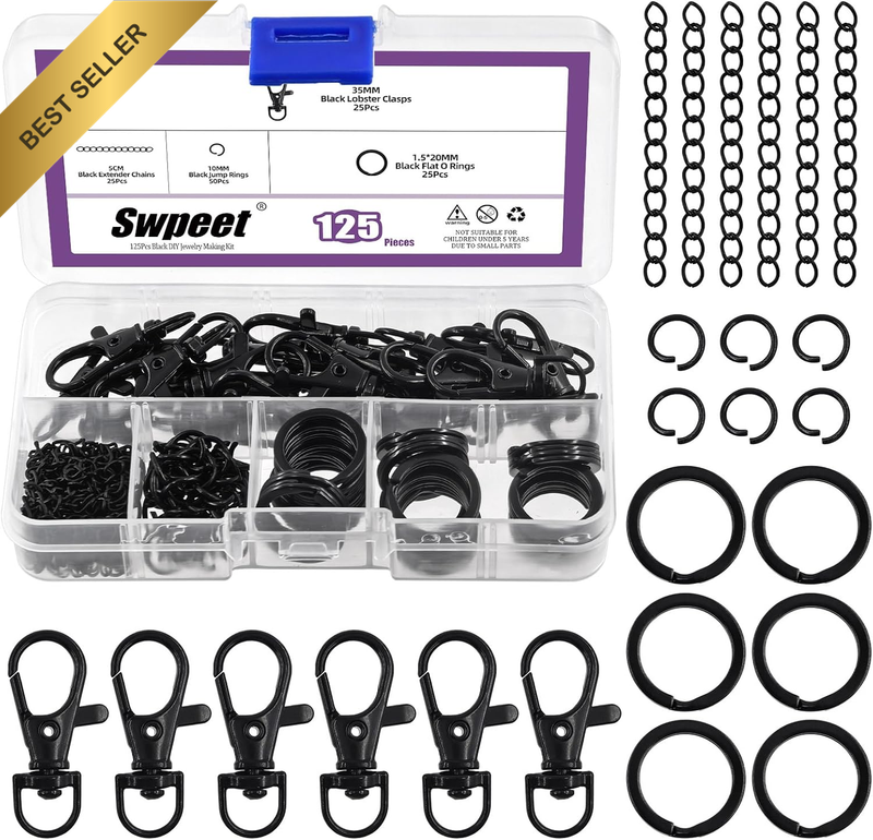 125Pcs Black Keychain Making Set, 25Pcs Swivel Lanyard Snap Hook, 25P Keychain R