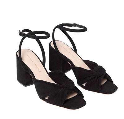 Pre-owned Loeffler Randall Women's Reed Pleated Twist Heeled Sandal In Black - Size 7
