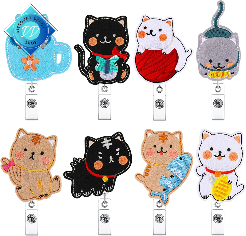 8 Pieces Felt Badge Reel Retractable Cute Nurse Badge Holder Cat Elephant Badge