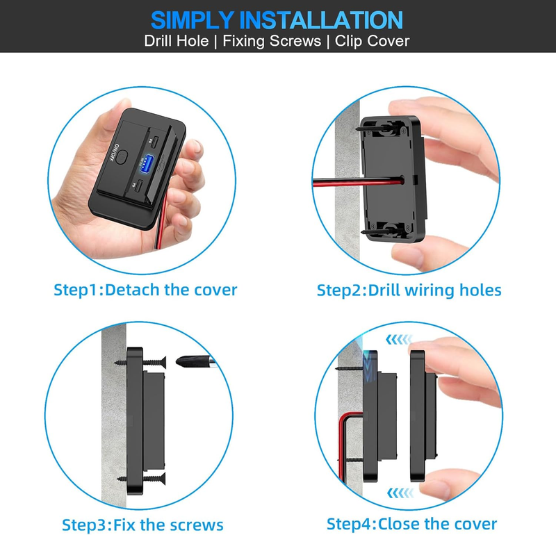 2PCS 3 Ports 12V RV USB Outlet 90W,  Dual PD3.0 Type-C Quick Charge 72W & USB QC