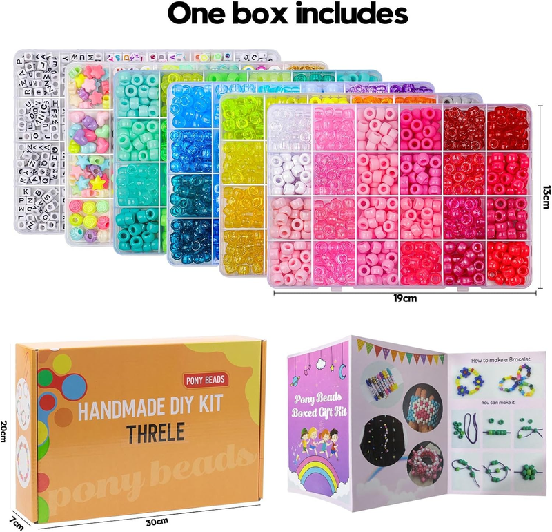 4000pcs Pony Beads Friendship Bracelet Making Kit Included 96 Colors Kandi Bead,
