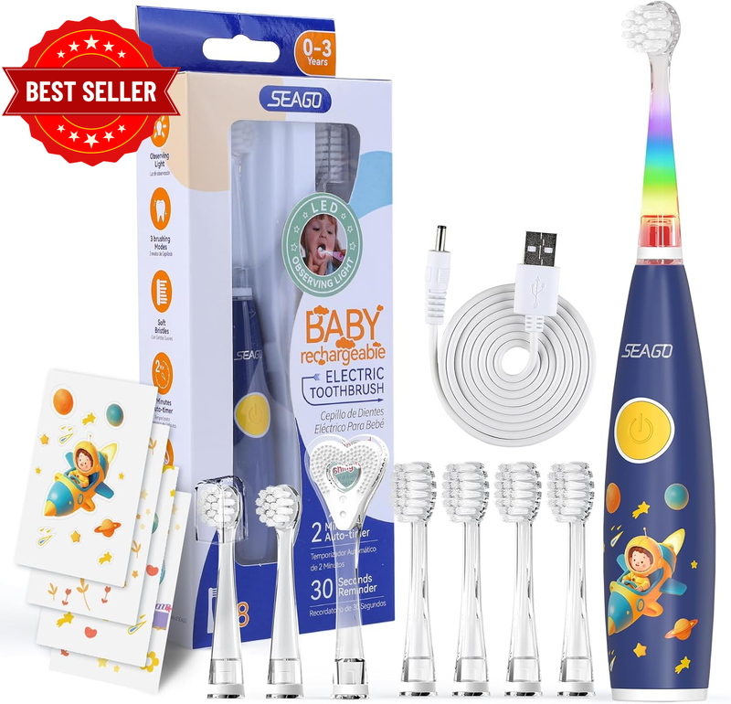Kids Electric Toothbrush Rechargeable with Smart Timer, LED Observing Light & DI