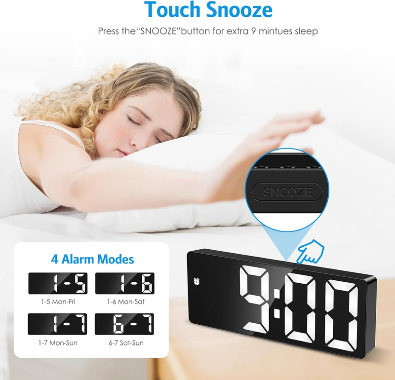 Digital Alarm Clock, LED Clock for Bedroom, Electronic Desktop Clock with Adjust