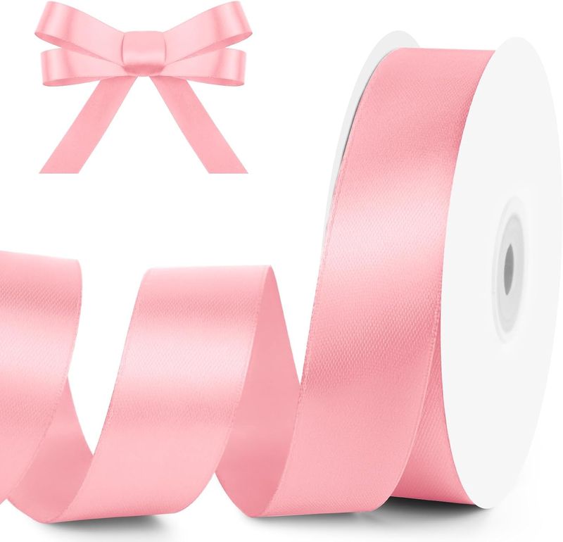 1 Inch Wide X 50 Yards Pink Single Faced Polyester Satin Ribbon, Pink Satin Ribb