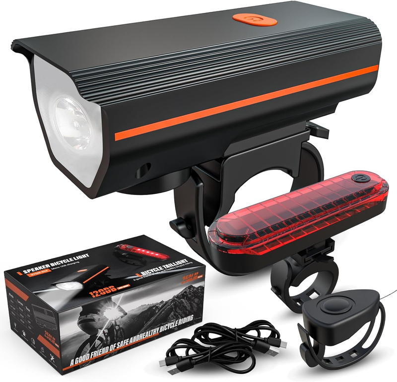 Rechargeable Bike Lights with Electric Bell, Ultra Bright Bicycle Lights for Nig