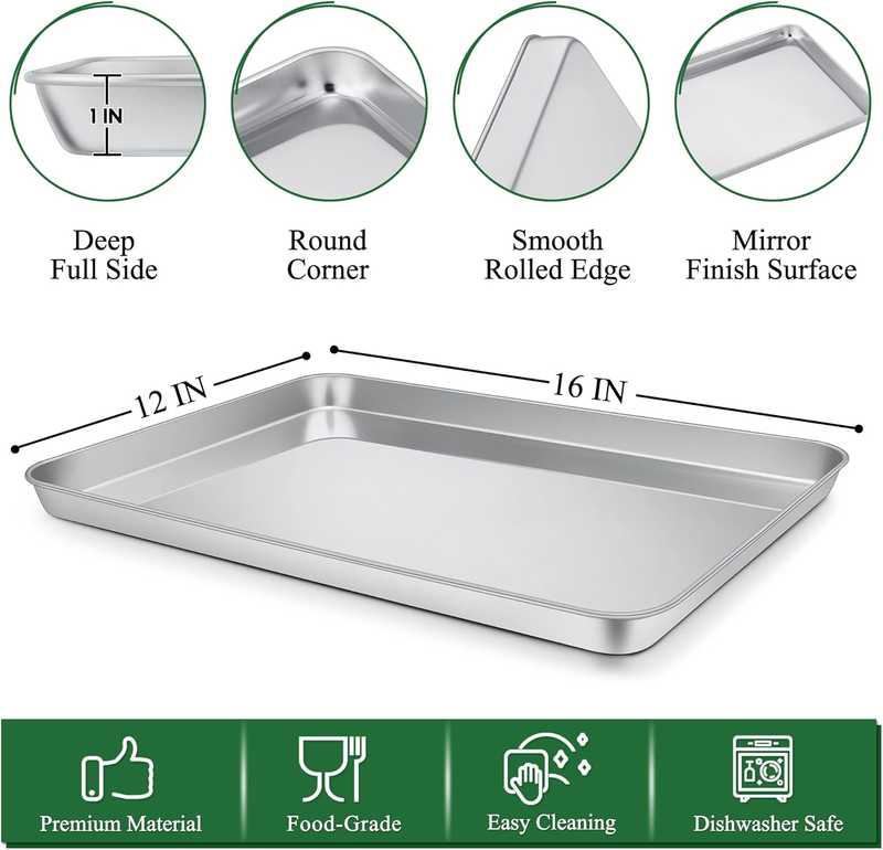 Baking Sheets and Racks Set (2 Pans + 2 Racks), Stainless Steel Baking Sheet Ove