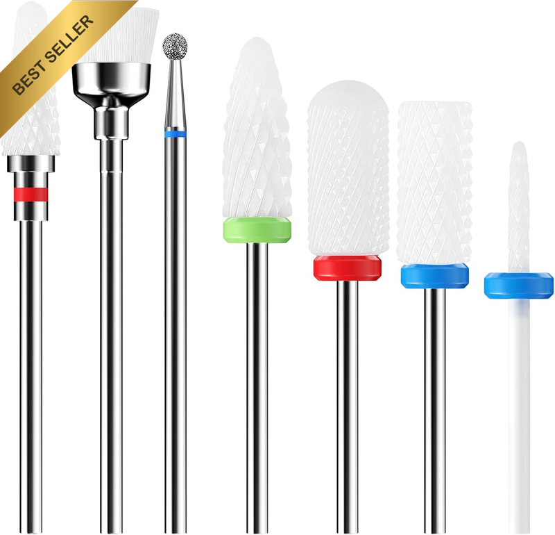 Set of 7 Professional Ceramic Nail Drill Bits, 3/32 Inch Nail Drill Bit Ideal fo