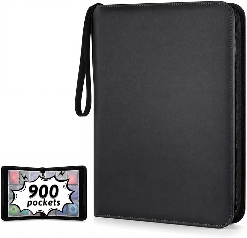 9-Pocket TCG Binder, Holds 900+ Trading Cards, Zipper Storage Case for Collectib