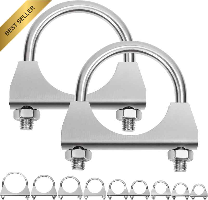 2Pcs 1.8 Inches Exhaust U Clamp Kit, 1-4/5 Inches Stainless Steel Muffler U-Bolt