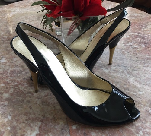 パンプス MIU MIU Gold Leather Pumps Miu Miu Metallic Technical Fabric And Patent Leather Pumps