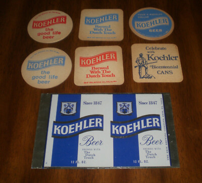 7 KOEHLER BEER ODDBALL ITEMS - COASTERS - BEER FLAT - ERIE BREWING