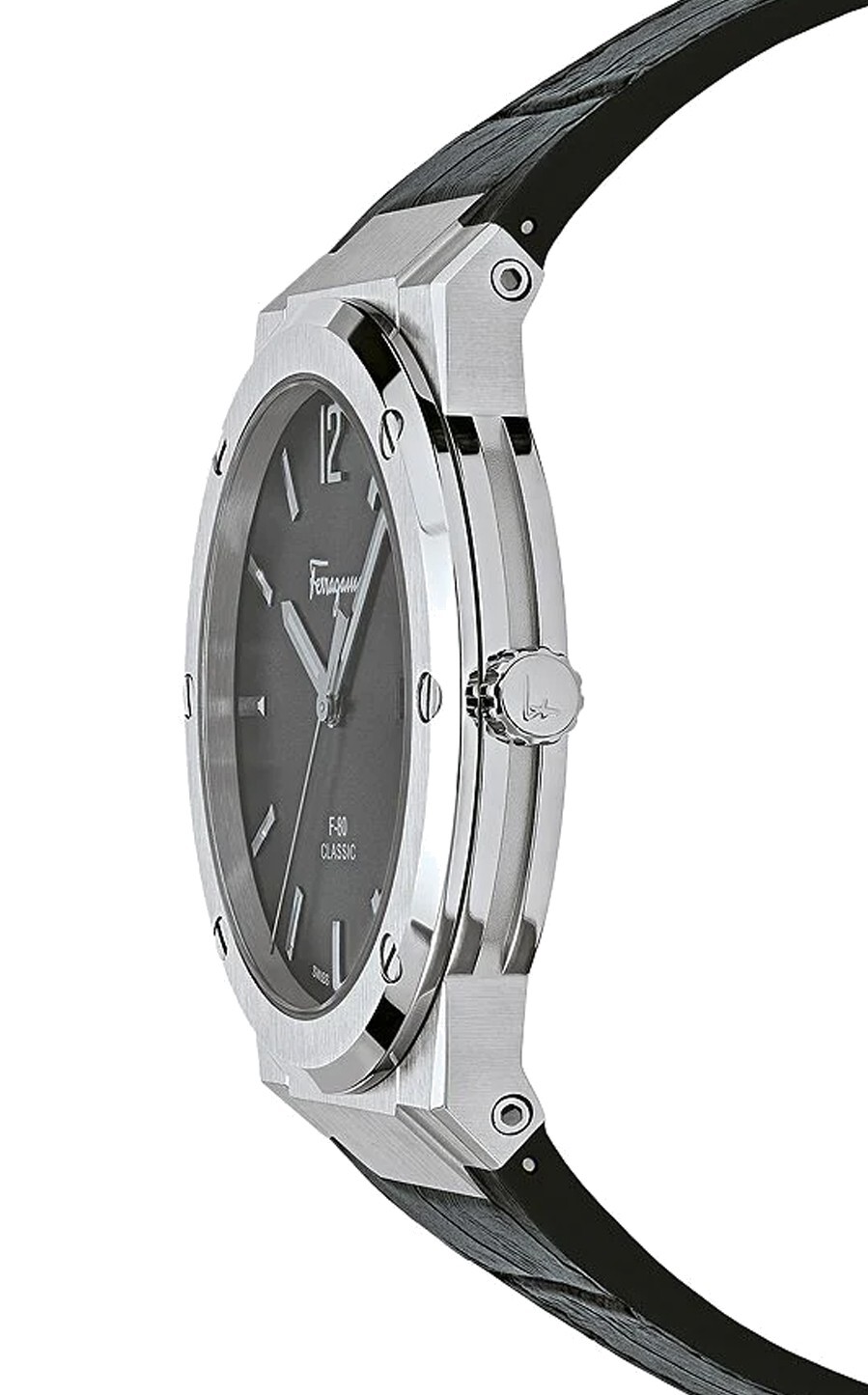 Pre-owned Ferragamo Sfdt00219 F-80 Slim Men's Quartz Watch Stainless Steel Black Dial 42mm