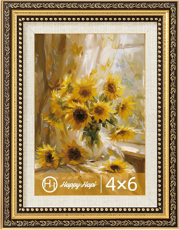 Gold 4x6 Vintage Picture Frame for Wall or Tabletop Display, 1