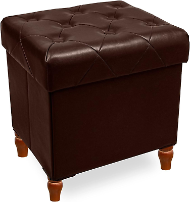 CAROLMADE Folding Storage Ottoman Cube PU Leather Footstool with