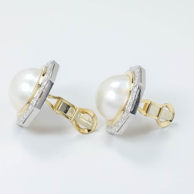 14K Yellow and White Gold Mabe Pearl & 2.00ctw Diamond Accent Clip-On Earrings