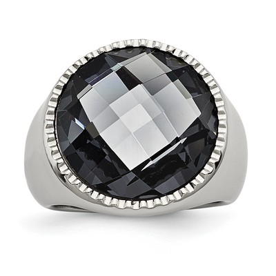 Avariah Chisel Stainless Steel Polished Grey Glass Ring - Ring Size 8.0